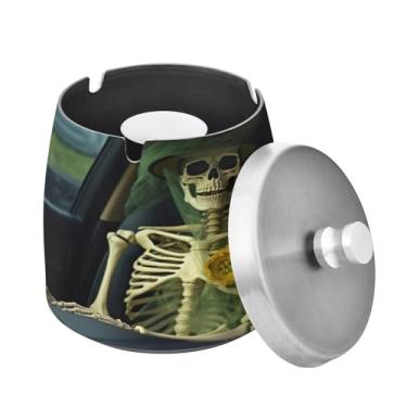 Imagem de Blueangle Cinzeiro de esqueletos de carro com tampa para cigarros, à prova de vento/chuva, aço inoxidável, sem fumaça, inodoro, cinzeiro para uso interno ou externo (568)