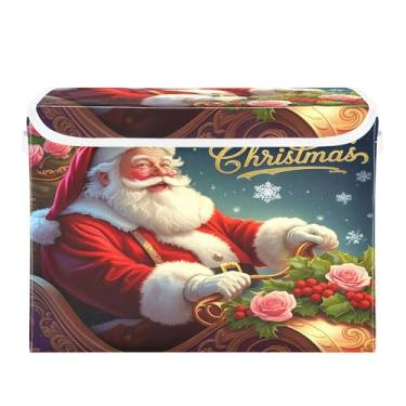 Imagem de SEHANY Cestas de armazenamento de Papai Noel de Natal com tampas, organizador de caixas de armazenamento de tecido para armário de roupas, cobertor de escritório, berçário, 42 x 32 x 30 cm