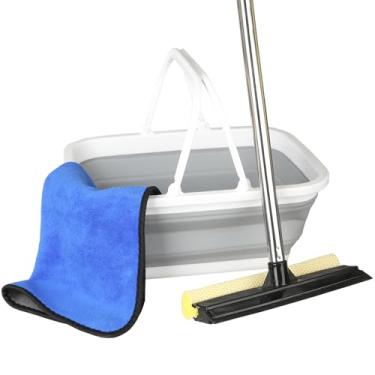 Imagem de Kit de limpeza de janelas, rodo com balde para limpeza de para-brisas, banheiro, portas de chuveiro, espelhos, azulejos e janelas de carro (cinza)