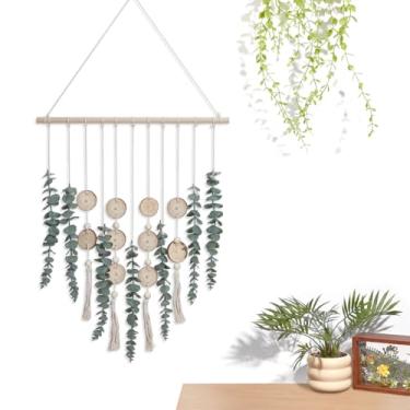 Imagem de WADORN Decoração de parede de eucalipto artificial, 56 cm, folhas de vegetação sintética, plantas para pendurar na parede, boêmio, decoração de banheiro para quarto, sala de estar, cozinha, banheiro
