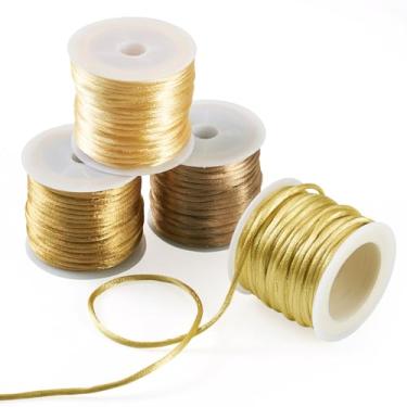 Imagem de 4 rolos de fio de nylon de 2 mm, cordão de cetim de rabo de rato, corda de macramê para pulseiras trançadas Kumihimo, colar de joias, ouro