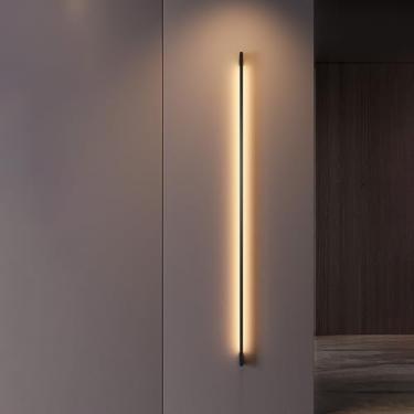 Imagem de GZZBMY LED interior apliques de parede modernos longa preto minimalista candeeiros de parede alumínio acrílico cabeceira iluminação para escadas corredor sala de estar quarto (luz quente preta, 120 cm