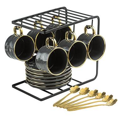 Imagem de Xícara de chá de porcelana vintage britânica, xícaras de café de cerâmica, conjunto de chá criativo com xícara de café com suporte de exibição xícaras de cappuccino latte mocha, xícara de chá para