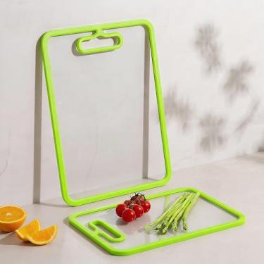 Imagem de FYCTIO Tábua de corte de vidro para cozinha, 2 peças de tábua de corte de vidro temperado com bordas antiderrapantes, pode ser lavada na lava-louças, conjunto de tábua de corte transparente para