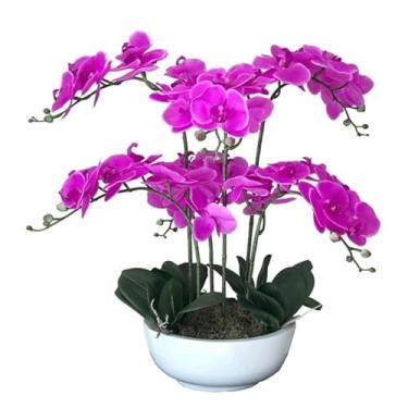 Imagem de LMJYU Orquídea Artificial com Vaso Phalaenopsis Flores Artificiais Sensação Cola Flor Artificial 53 cm Falso Floral Casa Orquídeas Falsas Flores Artificiais