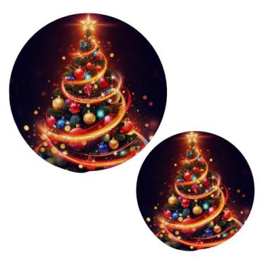 Imagem de Wassud Conjunto mágico de trivet de árvore de Natal para pratos quentes, suportes redondos de algodão, almofadas quentes, porta-copos elegantes, decoração de cozinha e acessórios, 2 peças