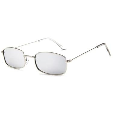 Imagem de JRLLFD Óculos de sol de metal com armação pequena, feminino e masculino, luxuoso, para dirigir ao ar livre, UV400 (prata)