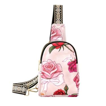 Imagem de CEBUGI Red Roses pequena bolsa tiracolo feminina de couro, pochete transversal para trilhas, viagens ao ar livre