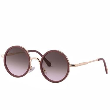 Imagem de JRLLFD Óculos de sol femininos com armação redonda de metal, armação pequena de luxo, para dirigir ao ar livre, UV400 (dourado, rosa chá)