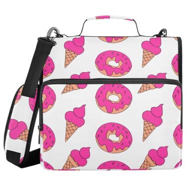 Imagem de Burbuja Linda bolsa de fichário rosa donuts com zíper com 3 anéis com lixa expansível e alça de ombro para laptop de 13 polegadas, vários bolsos para trabalho de escritório