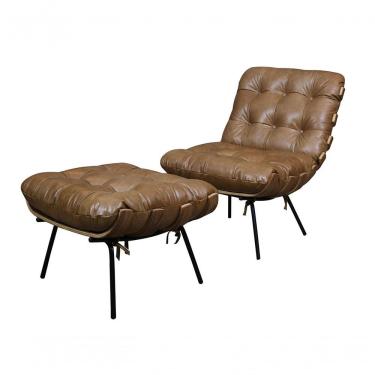 Imagem de Poltrona E Puff De Couro Costela Soft Brown - Mempra