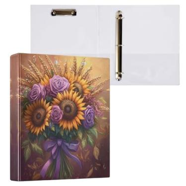 Imagem de STAYTOP Lindo organizador de fichário de girassóis redondos, fichário de 3 anéis com prancheta (carta A4), fichário fofo para material de escritório escolar