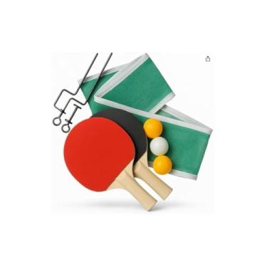 Imagem de Kit Ping Pong Tênis de Mesa com 2 Raquetes e 3 Bolinhas, Madeira com Borracha Antideslizante, Vermelho e Preto, 25cm, para Iniciantes e Recreação
