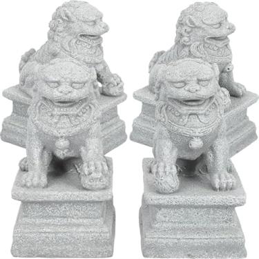 Imagem de Hemobllo 2 pares de estátuas decorativas de leão guardião chinês para micro paisagens, bonsai e suprimentos de jardinagem, estatuetas de leão em miniatura para decoração de casa