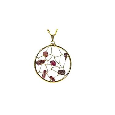 Imagem de Pingente Filtro dos Sonhos Pedra Granada Rodolita Dourado