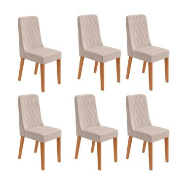 Imagem de Conjunto com 6 Cadeiras Luar Bouclé Bege e Amêndoa