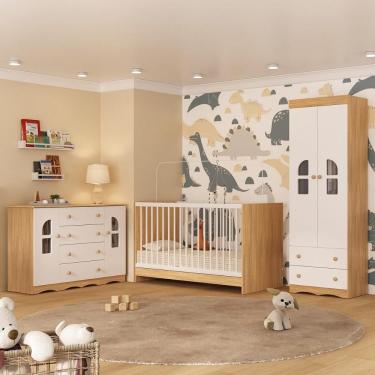 Imagem de Quarto De Bebê Completo Berço 3 Em 1 Para Colchão 130x60cm Liz Multimóveis MP4563 Madeirado-branco