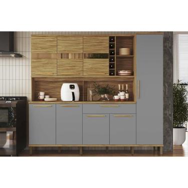 Imagem de Kit De Cozinha Compacta Touriga C- 8 Portas E 1 Gaveta 180cm Amendoa-cinza - Ronipa