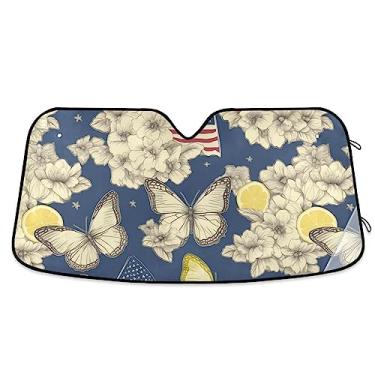 Imagem de Para-brisa bloqueador solar de carro, borboletas, limão, para-brisa de carro, dobrável, proteção UV, persiana dobrável para janela de carro, 134,6 cm x 59,7 cm