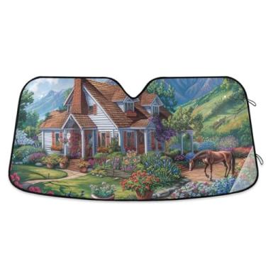 Imagem de Para-brisa de carro de cavalo Cottage Protetor solar dobrável bloqueia raios UV proteção solar contra o calor
