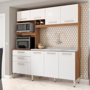 Imagem de Armário Cozinha Compacta 8 Portas 2 Gaveta Espaço Duplo Forno Hera Amendola Branco Amendola