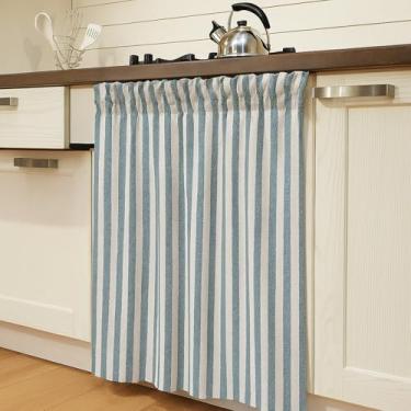 Imagem de Hahafelt Cortinas ocultas de armário para lava-louças com haste telescópica e haste braçadeira para lava-louças, mesa de 99 x 99 cm, cortina para cozinha, máquina de lavar roupa embaixo da pia (azul)