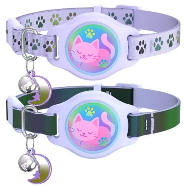 Imagem de Coleira para gatos com suporte para Airtag, coleira de Airtag para gatos com alça refletiva, coleira leve para gatos Apple Air Tag, rastreador GPS oculto para meninos, meninas, gatos, filhotes (23 a 33 cm)