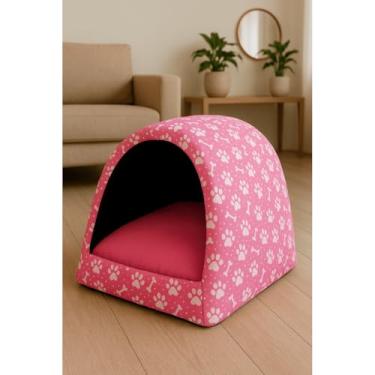 Imagem de Cama Iglu para Cachorro e Gato em Tecido Oxford com Zíper Lavável – Casinha Pet Confortável e Aconchegante(Rosa,P)