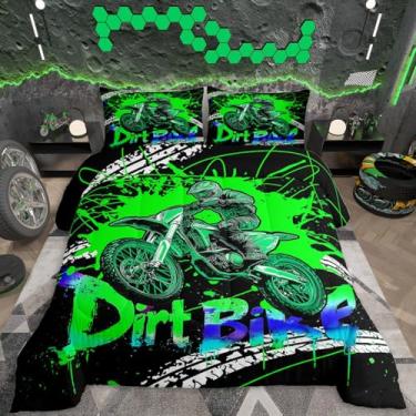Imagem de Feelyou Jogo de cama infantil de corrida de motocross, tamanho Queen, para esportes radicais, ultramacio, com estampa de graffiti, para decoração de quarto