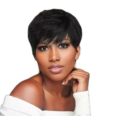 Imagem de Peruca de 180% de densidade de 15 cm com franja - fibra sintética reta, aparência natural, uso diário, confortável e respirável, boné ajustável