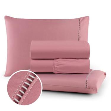 Imagem de Conjuntos de Roupas de Cama Kit Completo Varios Tamanhos Tecido Acetinado Micro 400 Fios(Rose,Casal)