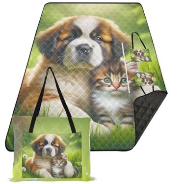 Imagem de TSENQUE Chow Chow Cobertor de praia para filhote de cachorro e gatinho, impermeável, à prova de areia, floral, para acampamento, cobertor de piquenique, dobrável, 203 x 152 cm