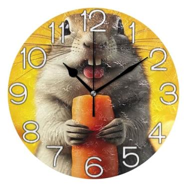 Imagem de GAIGEO Lindo esquilo animal analógico relógio de parede decorativo relógio de cozinha bonito estético silencioso sem tique-taque, decoração de parede de casa de fazenda moderna, 25 cm, ponteiros