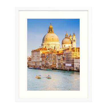 Imagem de wyooxoo Porta-retrato 40,6 x 50,8 cm feito de madeira maciça, molduras brancas, exibindo imagens 30,5 x 40,6 cm com tapete ou 40,6 x 50,8 cm sem tapete, moldura colorida para montagem horizontal na