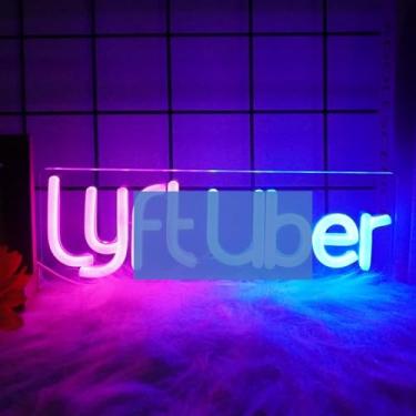 Imagem de SHAJAR Sinal de luz neon, decalque de carro com sinal de LED para para-brisa, painel de instrumentos de táxi com suporte de acrílico, acessórios de luzes interiores de carro para motorista