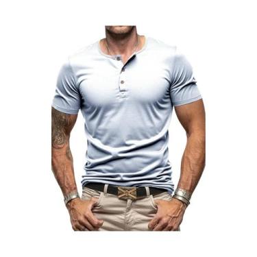 Imagem de Camiseta Masculina Slim Fit De Manga Curta Com Gola Henley, Cor Sólida