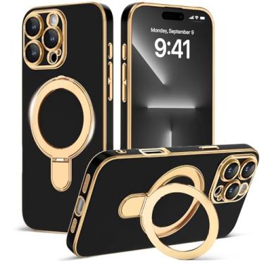 Imagem de Amzfield Capa magnética para iPhone 16 Pro com suporte capa de telefone fina fofa para iPhone 16 Pro mulheres meninas, preta