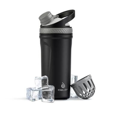 Imagem de Ideus Coqueteleira de aço inoxidável de 680 g, copo coqueteleiro isolado e à prova de vazamento, livre de BPA com grade de mistura silenciosa para batidos sem grumos, essenciais de academia para