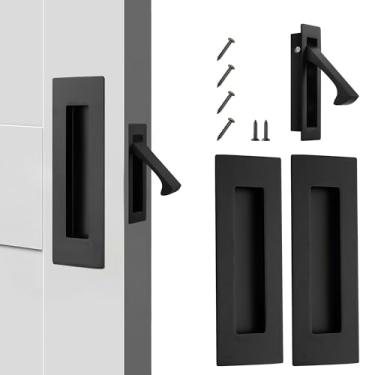 Imagem de Vancoho Conjunto de puxador de porta de bolso de aço inoxidável e puxador de borda, puxador de porta deslizante embutido para porta de celeiro retangular (preto fosco, pacote com 3)