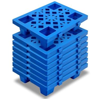 Imagem de Singhoow 8 peças de paletes de plástico para armazenamento de porão, paletes de piso leves à prova d'água com grade respirável para armazém de supermercado interno e externo (38 x 29 x 10 cm, azul)
