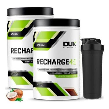 Imagem de 2x Recharge 4:1 1kg Sabores Dux + Coqueteleira - Pós Treino Sabor Coco
