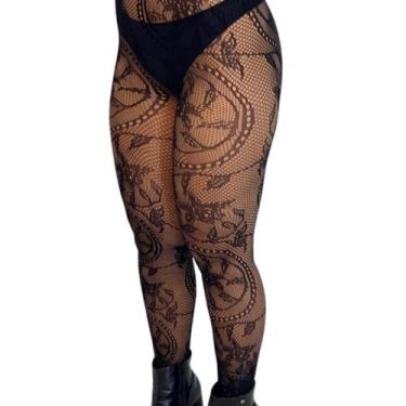 Imagem de Meia Arrastão Bordada Meia Calça Feminina Preta Sensual Sexy - Mi Amor