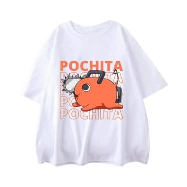 Imagem de Pochita engraçado anime impressão manga curta camiseta, blusa solta ca