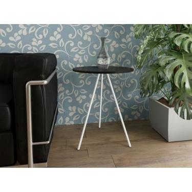 Imagem de Mesa mesinha Lateral de Canto Redonda pé Metal Aço Tampo de Madeira Pr