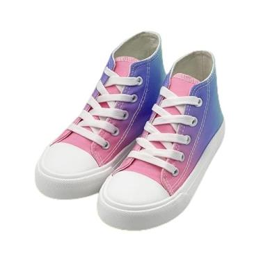 Imagem de Tênis infantil de lona, cano alto, sem cadarço, para meninas, meninos, moderno, cano alto, lona, clássico, casual, arco-íris, tênis, Arco-íris, 11.5 Little Kid