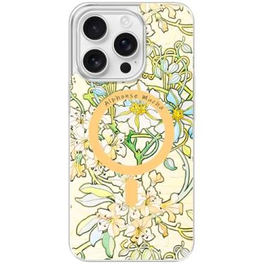 Imagem de Berkin Arts Capa transparente transparente compatível com iPhone 16 Pro Max [compatível com Magsafe], flor floral Art Nouveau (Clematis de Alphonse Mucha)