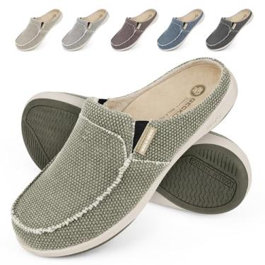 Imagem de Pantufas masculinas com suporte de arco, chinelo de lona para casa masculino com forro de veludo, sapato para usar em casa com sola de borracha antiderrapante para uso interno e externo,