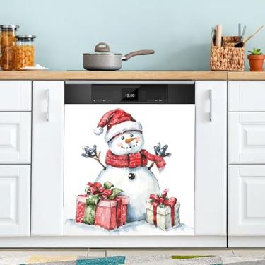 Imagem de xigua Linda capa magnética de boneco de neve de Natal, adesivos magnéticos decorativos antiarranhões para painel de geladeira e lava-louças, decoração personalizada de cozinha doméstica 58 x 66 cm