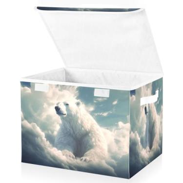 Imagem de Blueangle Caixotes de armazenamento de pintura de ursos polares com tampas, 42 x 32 x 30 cm, grande cesta organizadora dobrável para decoração de escritório e armário (172)