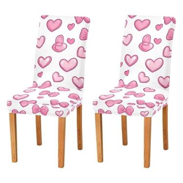 Imagem de SEHANY Conjunto de 4 capas de cadeira com laço de bolinhas rosa para sala de jantar, elástico, removível e lavável, para cozinha, hotel, festa, Natal